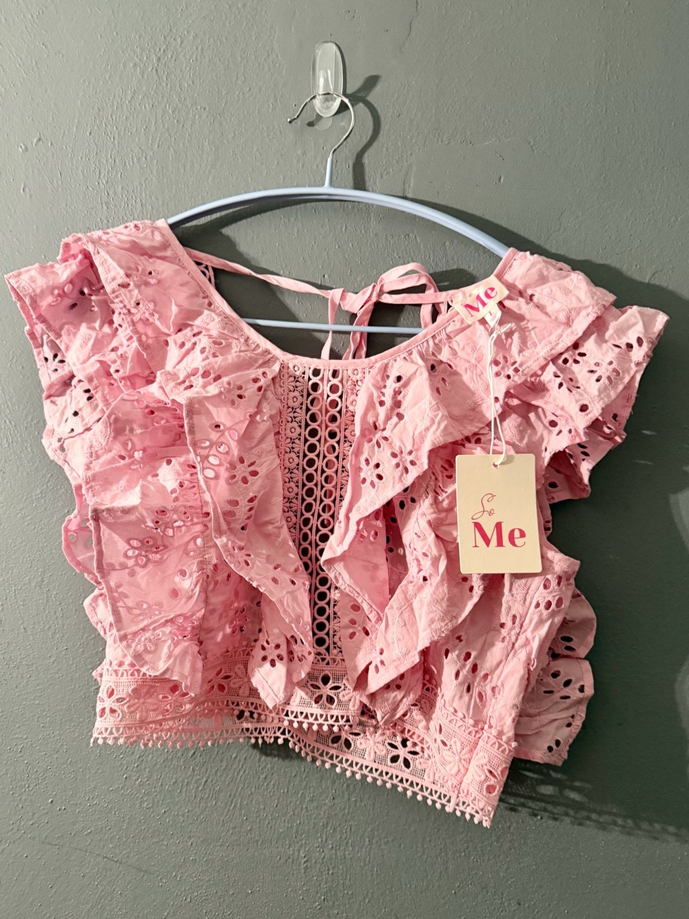 So Me Blush Pink Eyelet Ruffle Crop Top